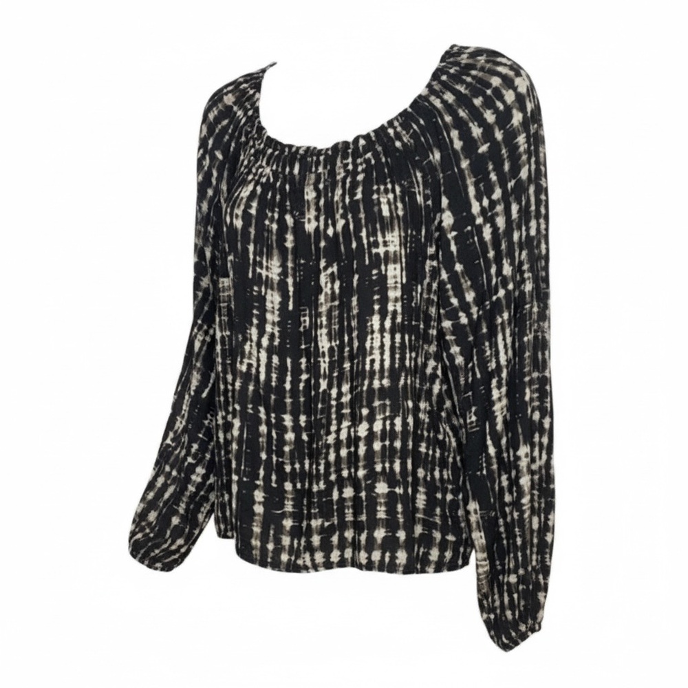 Sanctuary Black and White Pleated Long Sleeve Blouse